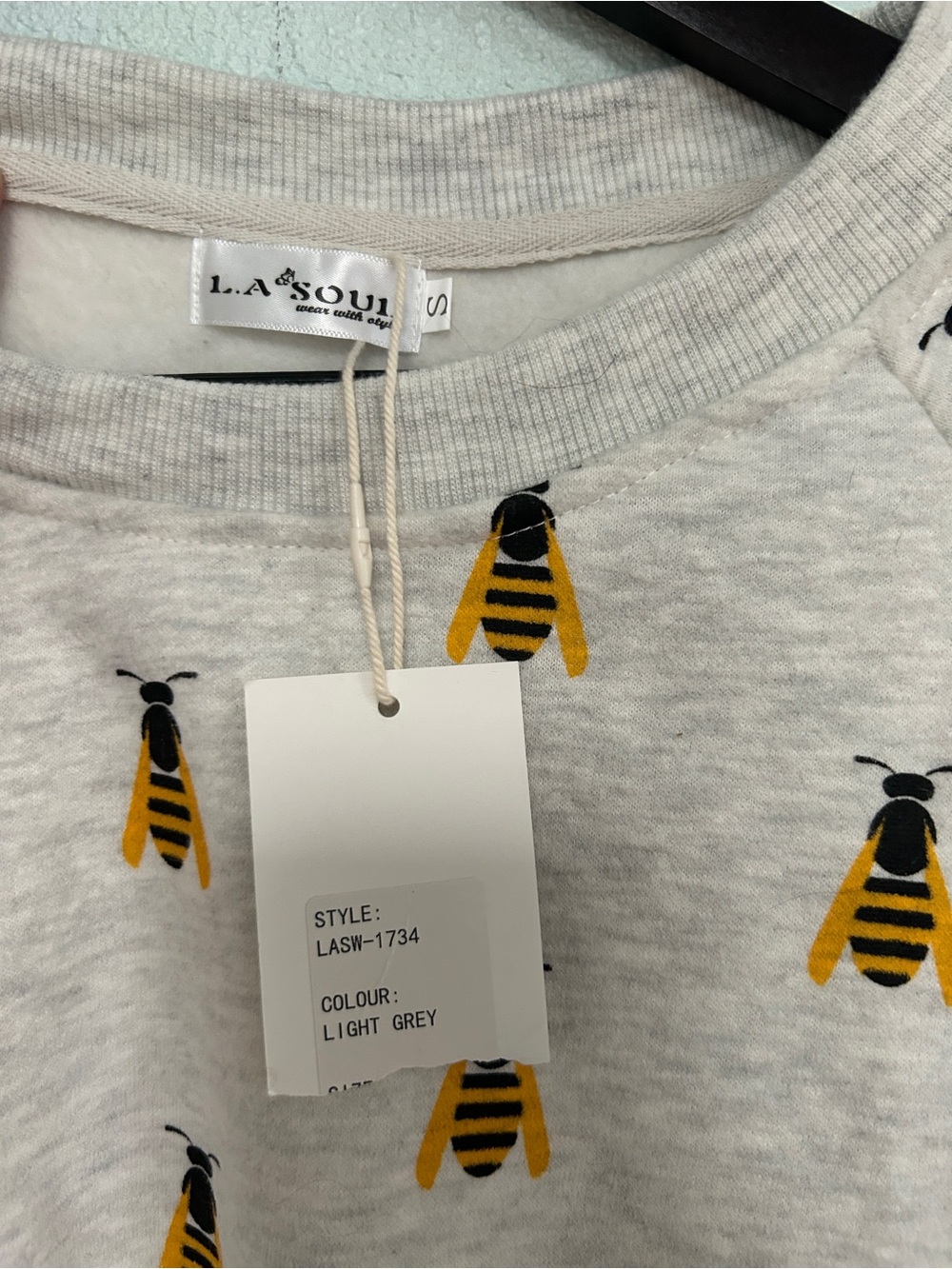 Gray Bee-Print Crewneck Sweater - Women - Picture 3 of 3